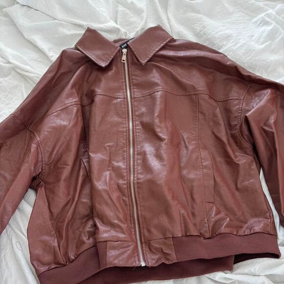 SHEIN Large Zip Up Autumn Layering Women's Brown Faux Leather Bomber Jacket - Picture 1 of 1